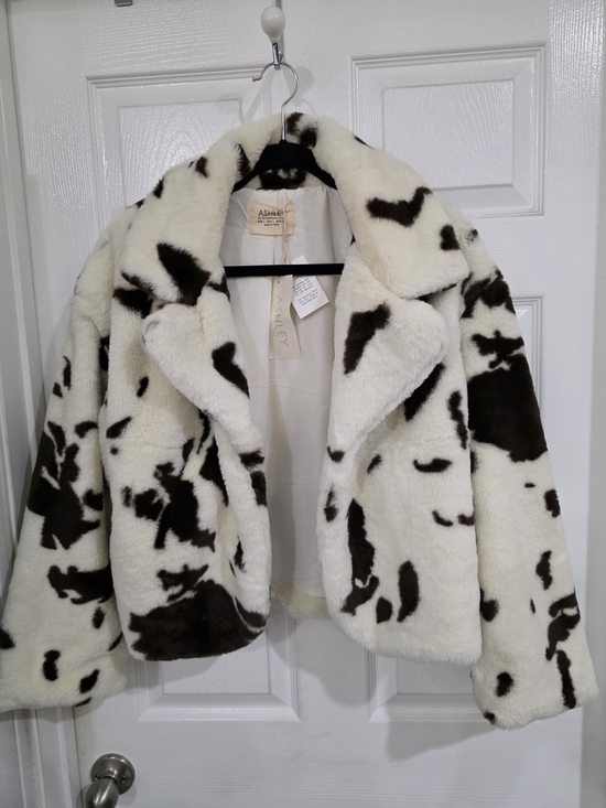 Ashley By 26 International Jackets & Blazers - Ashley By 26 International Black and White Faux Fur Cow Print Jacket